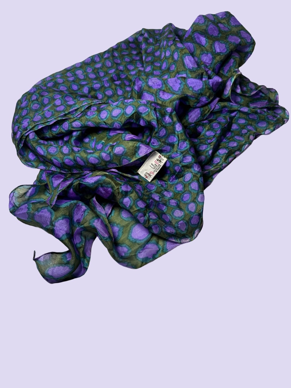 Lulla Bindia Silk Dot Print Scarf - Purple & Green